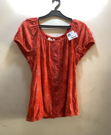 Orange bestickte Bluse