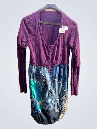 Lila Langarm-Patchworkkleid