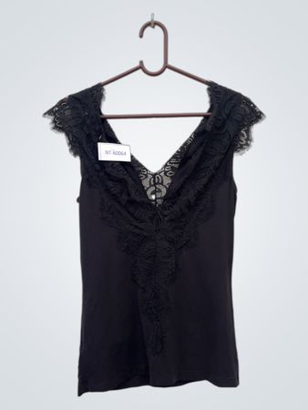 Schwarzes Spitzenbesatz-Top