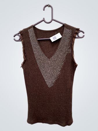 Braunes ärmelloses Top mit Strassdetails