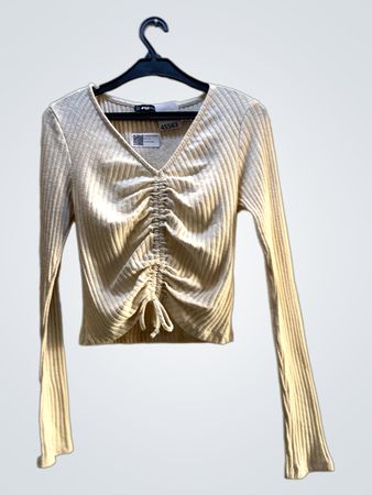 Rippstrick-Raffung Langarm-Top