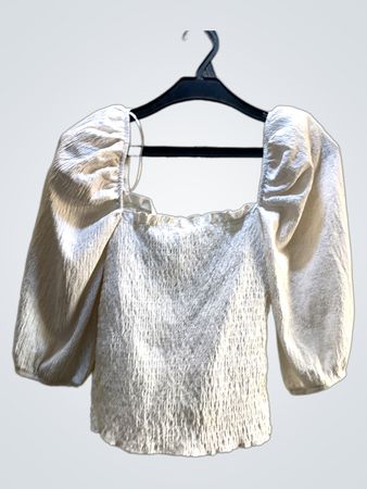 H&M Weißes Strukturiertes Puffärmel-Top