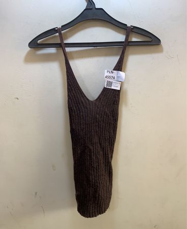 Braunes geripptes Spaghettiträgerkleid