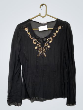 Schwarze veredelte durchsichtige Bluse