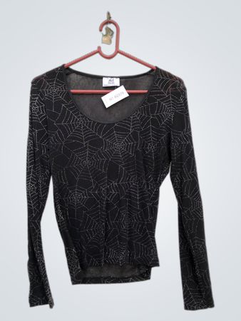 Schwarzes Langarm-Spinnennetz-Top