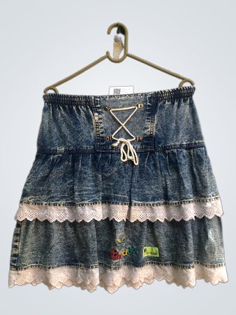 Jeansrock mit Spitzenbesatz
