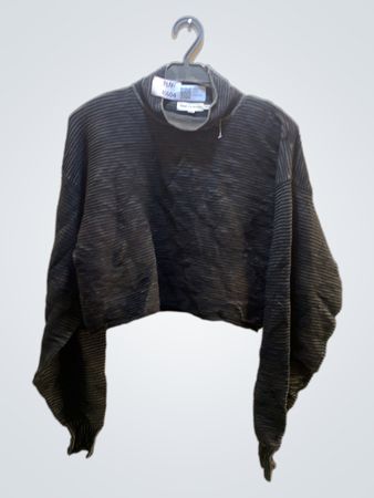 GUTER AMERIKANISCHER Damen schwarzer gerippter Pullover mit Mock-Neck in cropped
