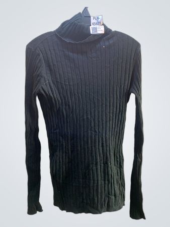 Schwarzer gerippter Rollkragenpullover
