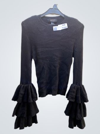 Forever 21 Schwarzer gerippter Pullover mit Rüschensleeves