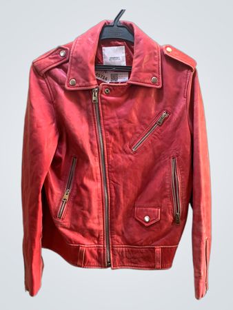 Mango Red Leather Biker Jacket