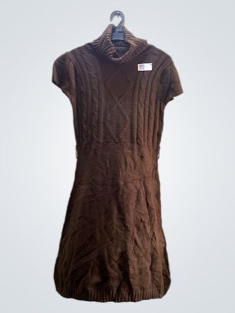 Unbranded Brauner Rollkragen-Kabelstrick-Kurzarmkleid