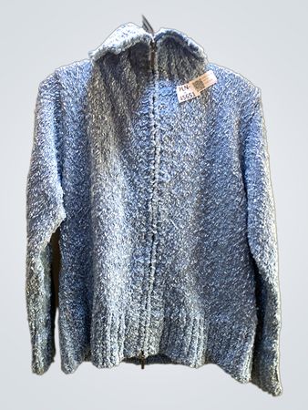 Hellblauer texturierter Reißverschluss-Pullover