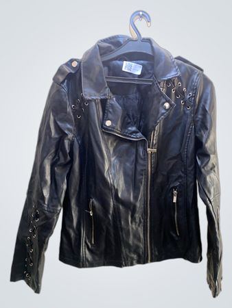 Black Faux Leather Jacket with Lace-up Detail