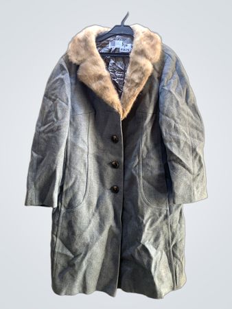 FaithVintage Damen Grau Wollmischung Mantel mit Pelzkragen