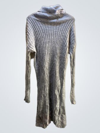 Unmarkiertes graues geripptes Turtleneck-Kleid