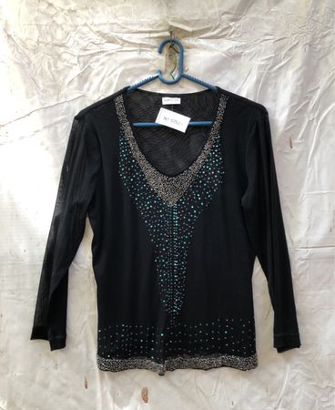GERRY WEBER EDITION Schwarzes Perlenbesetztes V-Ausschnitt Langarmoberteil