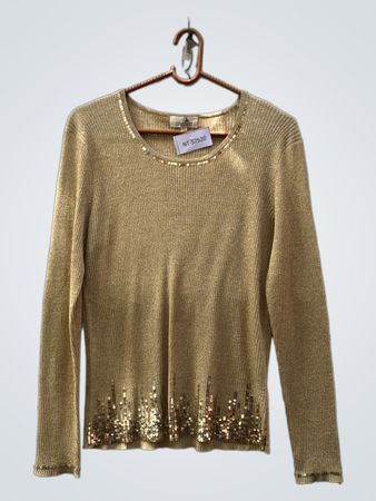 CHANON COLLECTION Gold Pailletten Detail Rippstrickpullover