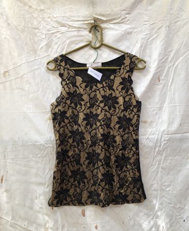 Miss Line Black Gold Floral Lace Tank Top