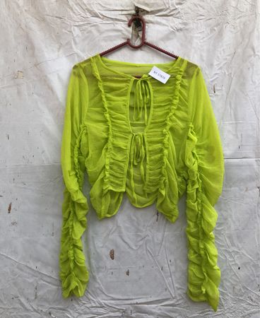 Limettengrünes gerafftes durchsichtiges Oberteil