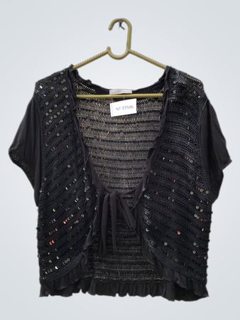 Schwarzer Pailletten-Cropped Cardigan