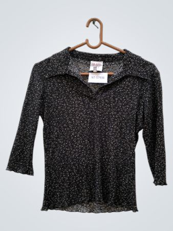 LA CITY Damen Schwarze Blumendruck Bluse mit Kragen