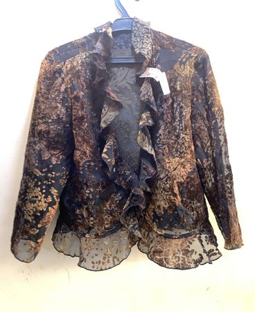 Unbranded Damenbraune & schwarze gemusterte Rüschbluse