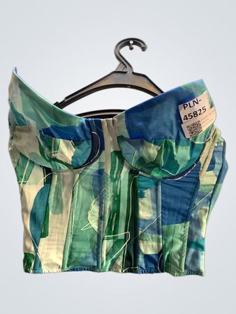 Blaue und grüne abstrakte Druck-Corsage mit Reißverschluss