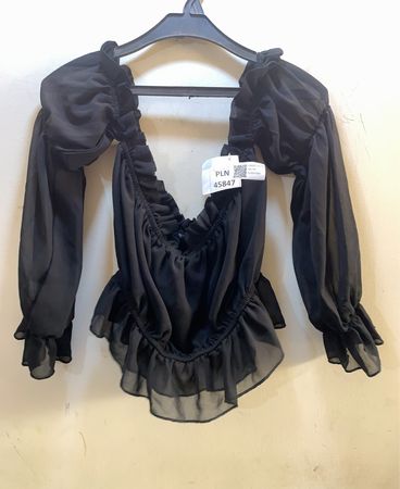 Unbranded Schwarzes Rüschen Off-Shoulder Langarm-Shirt