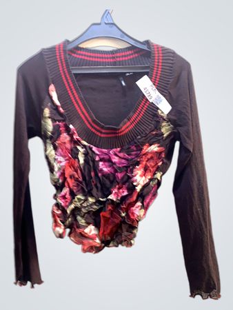 MNG braunes langärmliges blumiges Rüschenshirt