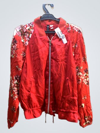 Rote Blumen-Bomberjacke