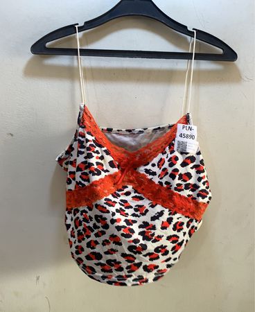 Leopardenmuster-Cami-Top mit orangefarbener Spitzenborte