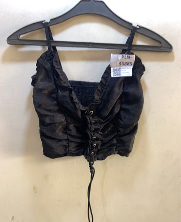 Schwarzes gerafftes Schnür-Top