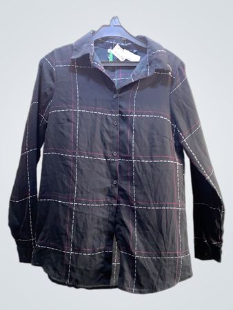 FaithVintage Schwarzes Karomuster Button-Up Hemd