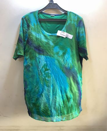 Unbranded Grün Blau Batik Kurzarm-T-Shirt