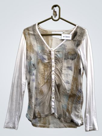 Langarm-Raffung vorne Bedrucktes Top