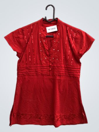 Rote Bluse mit Pailletten und Stickerei