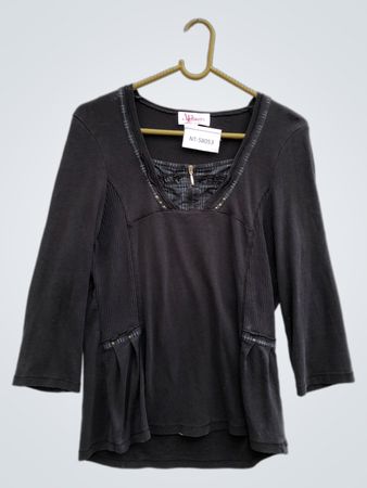 Saffinites Armand Thierry Black 3/4 Sleeve Zip Front Top