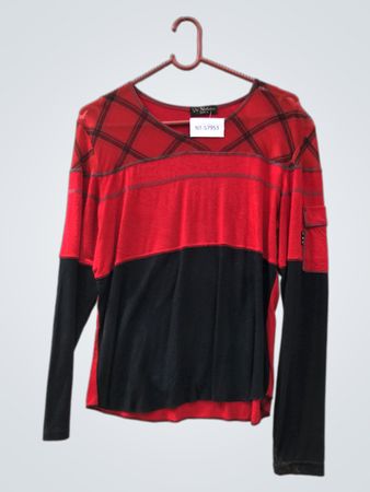 Vie Nocturne Paris Rotes und Schwarzes Langarmhemd