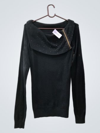 B.L. Fashion Schwarzer Strickpullover mit langen Ärmeln