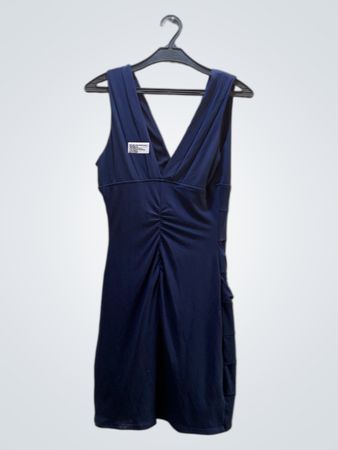 FaithVintage Blau Raffung V-Ausschnitt Kleid