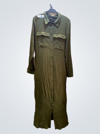 FaithVintage Grün Langarm Hemdblusenkleid