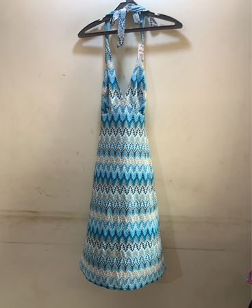 FaithVint Blau Gemustertes Halfter Maxi Kleid