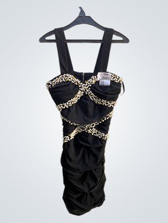 FaithVintage Schwarzes Rüschens Kleid mit Perlenverzierung
