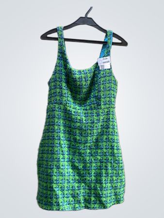 FaithVintage Blau- und Grüner Tweed Mini-Kleid