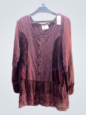 Soft Surroundings Damen Burgunder Bestickte Langarm Tunika Bluse