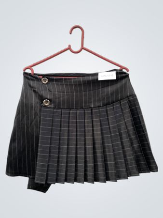 Black Pinstripe Pleated Skirt