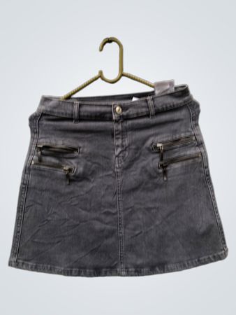 Grauer Denimrock mit Reißverschlüssen