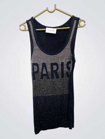 Schwarzes Tanktop mit "PARIS" Strassverzierung