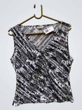 Editions Damen Schwarz-Weiße Blütenmuster Ärmelloses Twist-Front Oberteil