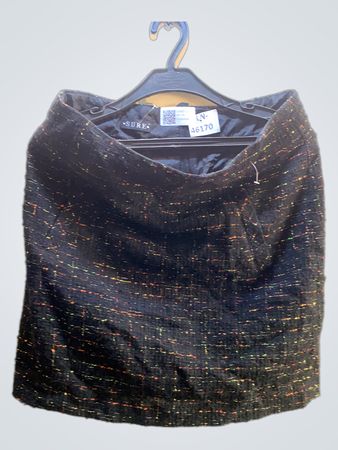 SURE Schwarzer Tweed-Rock mit orangefarbenen und gelben Sprenkeln